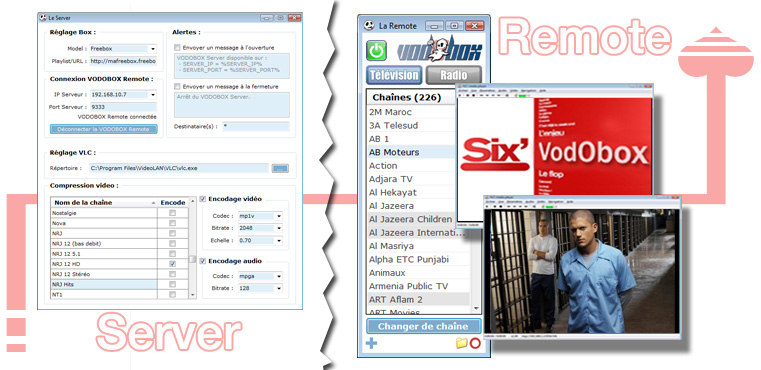 Interfaces des logiciels VODOBOX Server et VODOBOX Remote Regardez la TV sur mobile et netbook