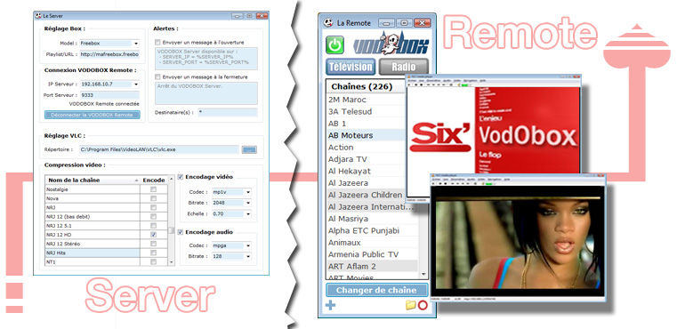 Interfaces des logiciels VODOBOX Server et VODOBOX Remote Regardez la TV sur mobile et netbook
