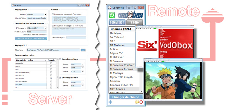 Interfaces des logiciels VODOBOX Server et VODOBOX Remote Regardez la TV sur mobile et netbook