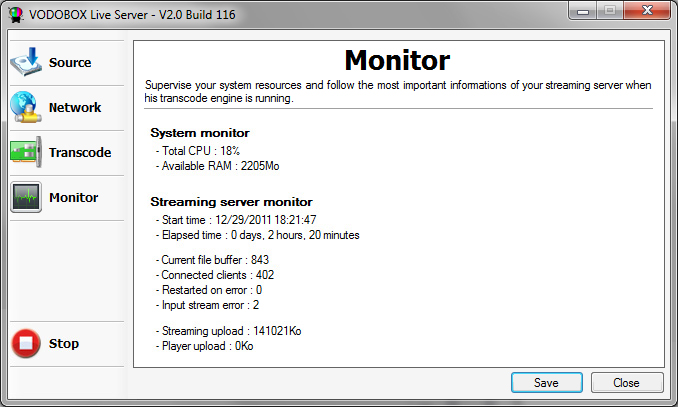 Surveillez en temps reel l'execution du logiciel VODOBOX Live Server