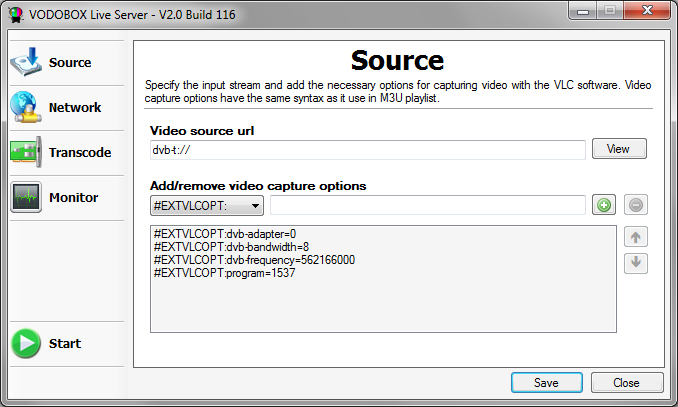 Indiquez la source video diffusee par le logiciel VODOBOX Live Server