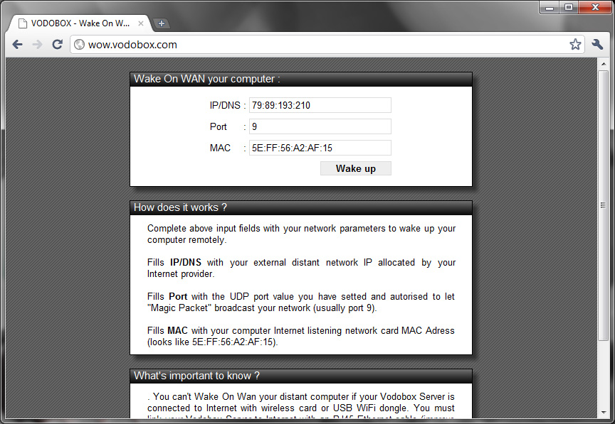 Demarrez votre ordinateur a distance avec l'outil en ligne VODOBOX Wake On WAN