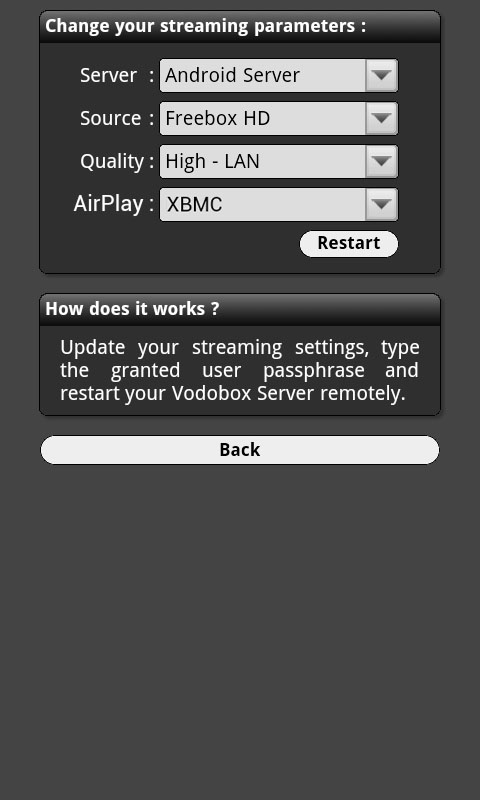 Modifiez a distance les reglages de votre serveur de streaming VODOBOX Android Server