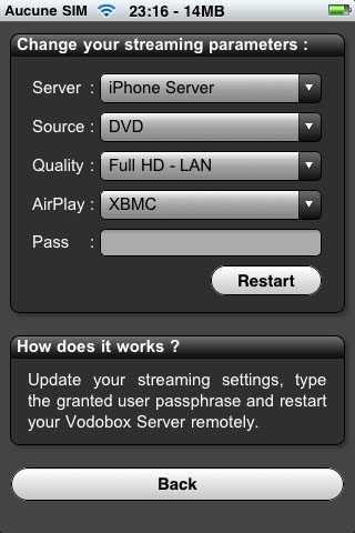 Modifiez a distance les reglages de votre serveur de streaming VODOBOX iPhone Server